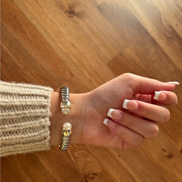 Elegant Silver and Gold Bracelet with Pearl Accents - Picture 2 of 4